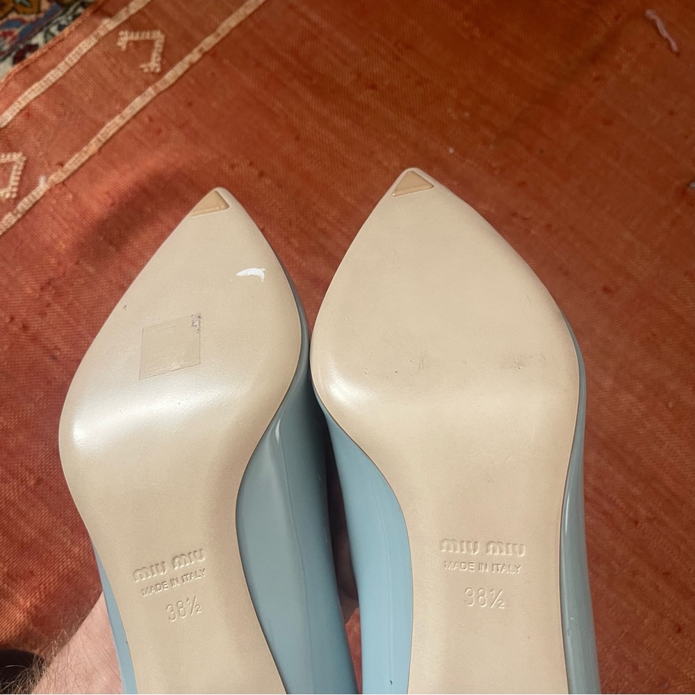 NEW Miu Miu patent leather crystal embellished heels - Picture 6 of 12